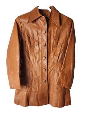 VTG The Tannery By Montgomery Ward Womens Sz 11/12 Caramel Leather Field Jacket